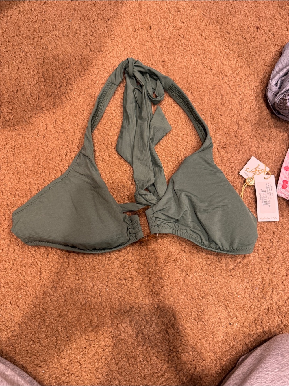 Helen Jon Olive Green Halter Bikini Top